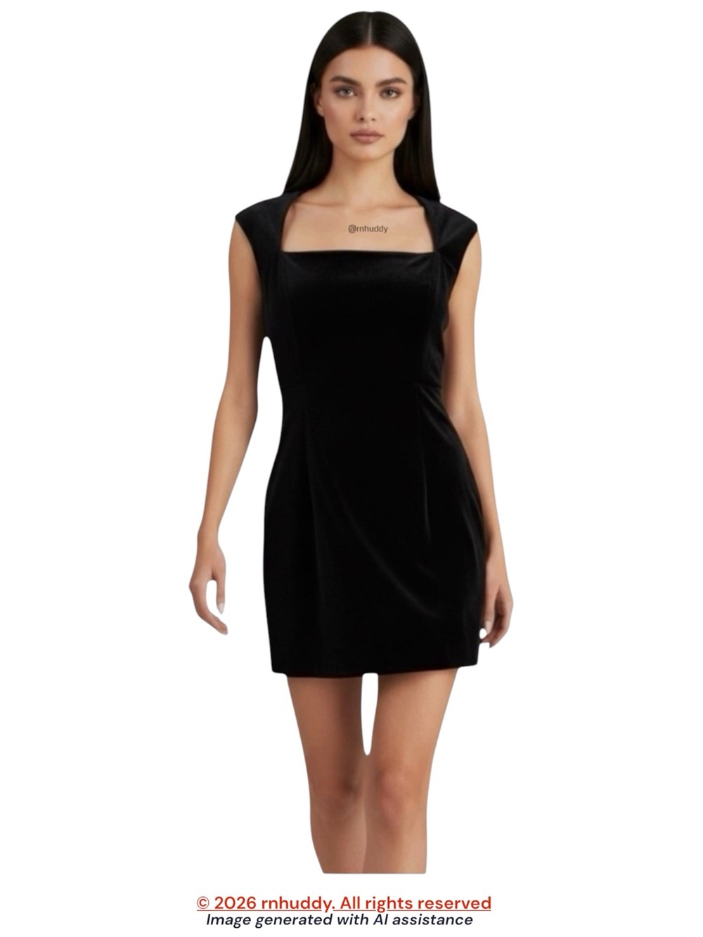 French Connection size 10 black square neck stretch velvet dress